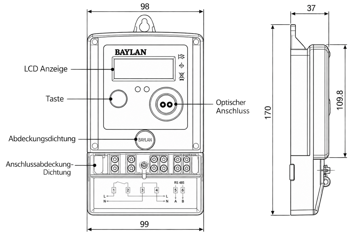 BAYLAN BM31 1-Phasen-Wechselstromzähler | Zweirichtungszähler | MID | RS485