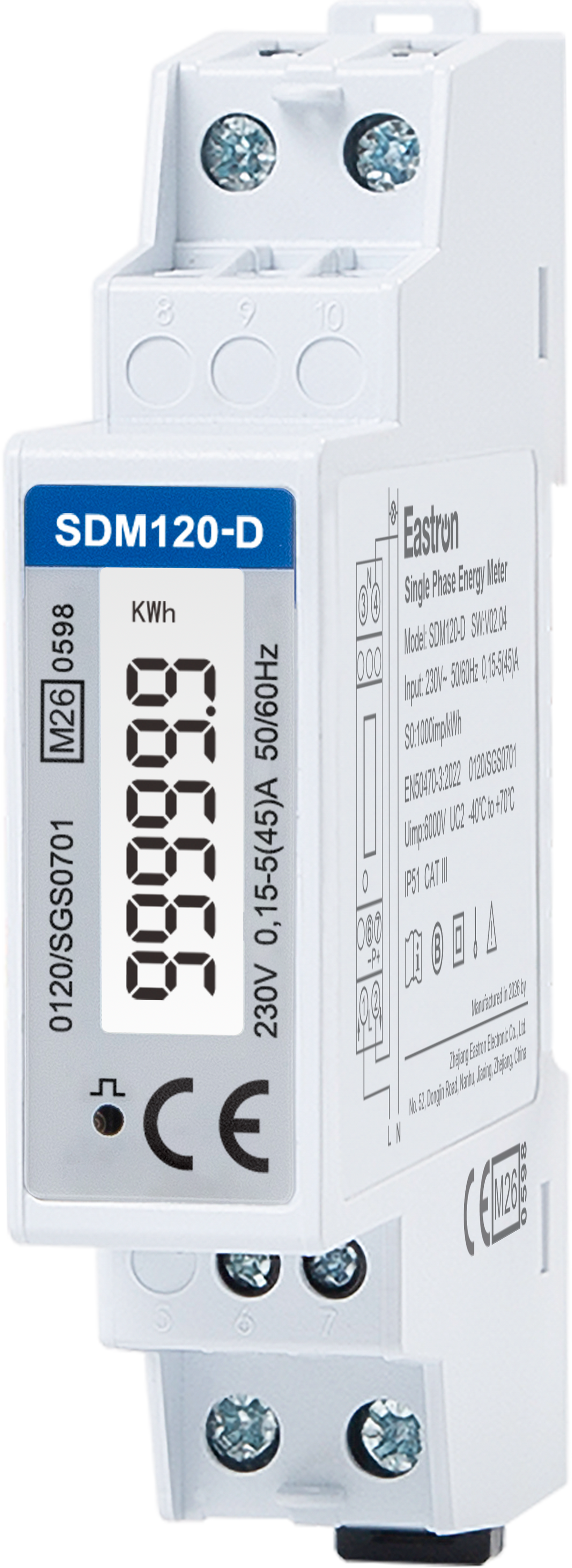 Eastron SZL-SDM120DB 1-Phasen-Wechselstromzähler | 45 A | MID | S0